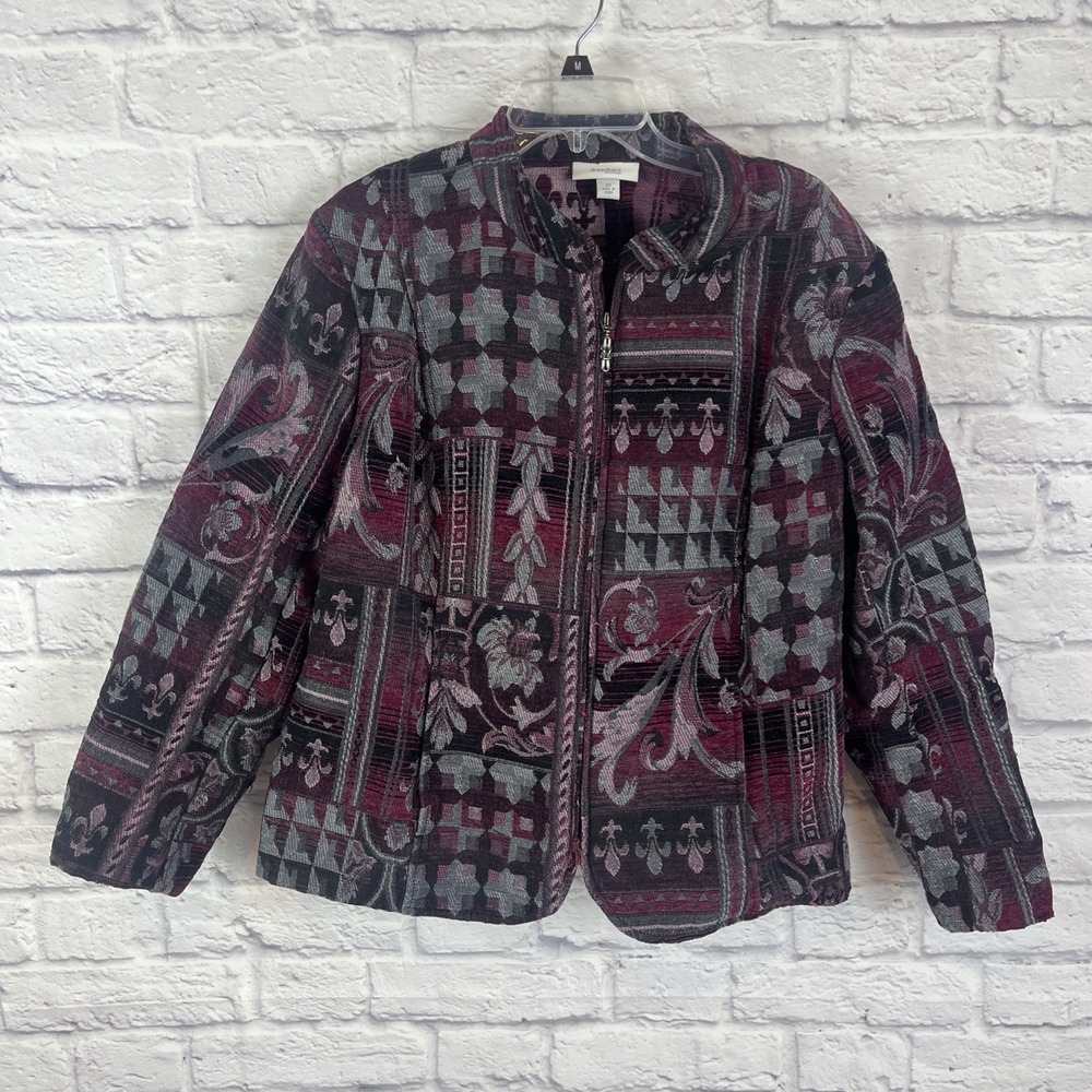 Dressbarn Patchwork Tapestry Full Zip Boho Electic Jacket Size 2X READ